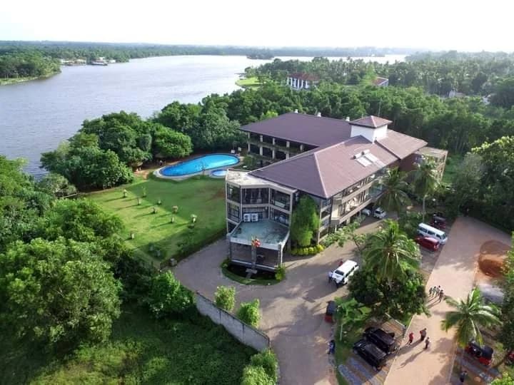 Aerial view of Vinrich Lake Resort beside Bolgoda Lake
